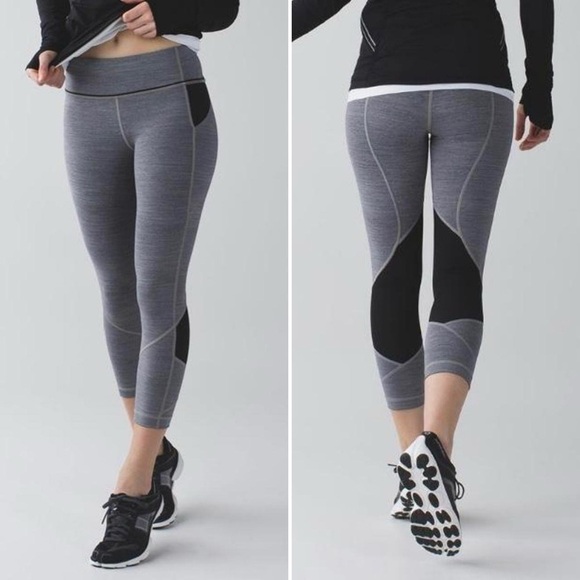 lululemon Pace Rival Mid-Rise Crop Leggings 22” 8 gray black pocket athletic - Picture 1 of 12